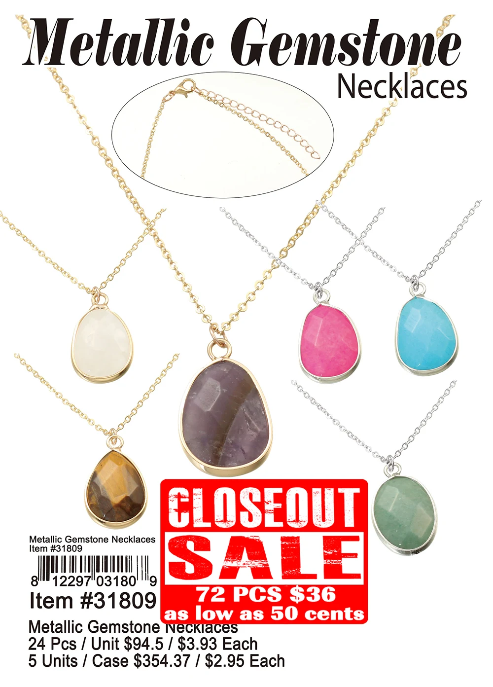 Metallic Gemstone Necklaces - Closeout 72 Pcs.